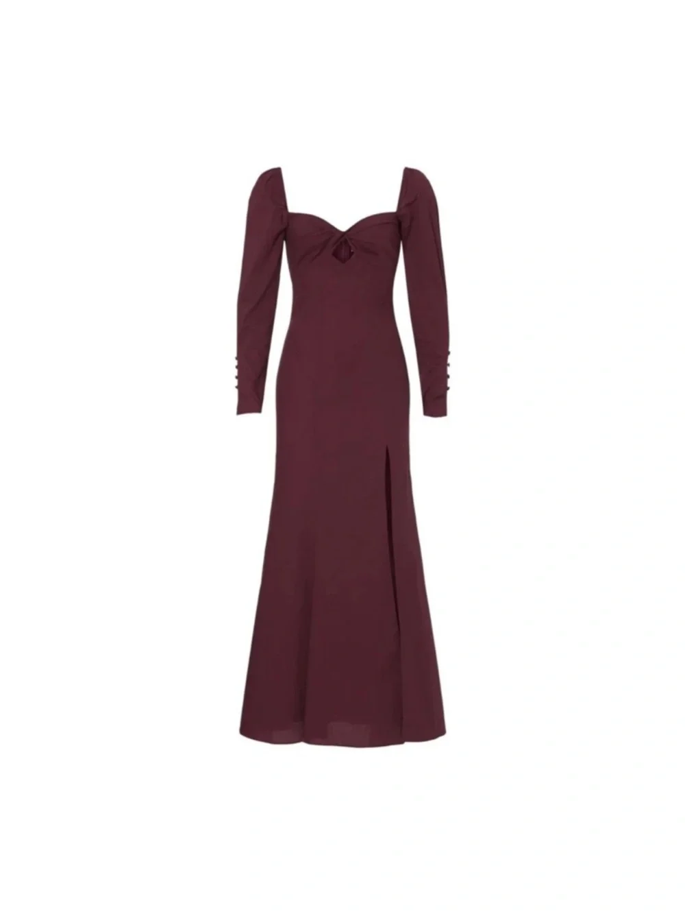 Staud $375 Josephine Long sleeve slit Maxi Dress in burgundy - Picture 2 of 4